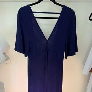 YFB rich blue deep V maxi dress with low back